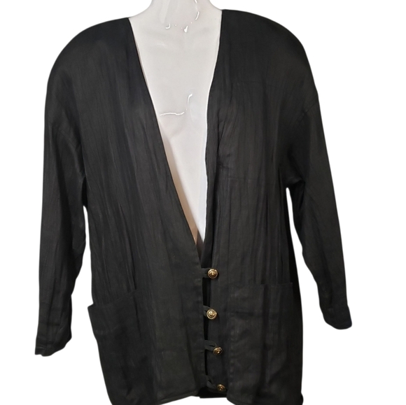 Vintage Black Women's Linen Jacket Blazer Relaxed Boxy - Picture 6 of 16